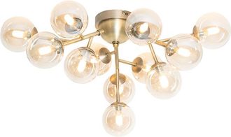 QAZQA Qazqa - Art D&eacute;co Plaf&oacute;n Art Deco Bronce Con Cristal &Aacute;mbar 12 Luces - Bianca Vidrio /acero Redonda Adecuado Para Led Max. 12 X 28 Watt