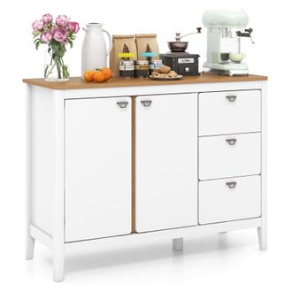 Costway Costway Buffet Cabinet Wooden Kitchen Cupboard w/2 Door & 3 Pull-out Drawers in White