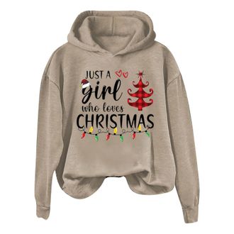 Generic Womens Lightweitht Hoodies Baggy Tops Long Sleeve Womens Christmas Just A Girl Who Loves Christmas Letter Printed Hoodie Crewneck Hoodie Long Sleeve S