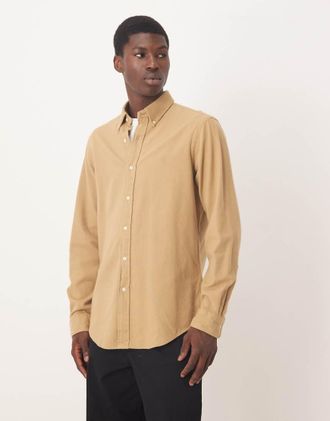 Polo Ralph Lauren Camicia beige kaki in flanella spazzolata custom fit con icona del logo-Neutro