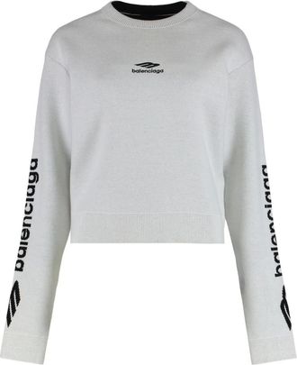 Balenciaga Truien & Vesten, Dames, Wit, S, Wol, 3B Sports Icon Cropped Crewneck