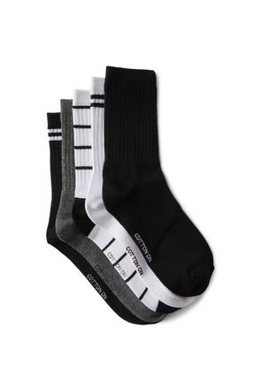 Cotton On 5Pk Crew Sock in Black White Stripe Mix at Nordstrom