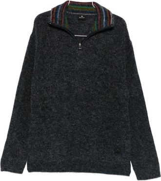 Paul Smith Half-Zip Charcoal Knit Sweatshirt With Striped Collar