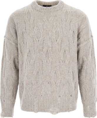 Represent Taupe Distressed Cable-Knit Wool-Blend Sweater
