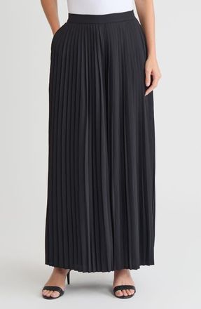 Misook Pleated Palazzo Crepe de Chine Flared Pant in Black at Nordstrom, Size Xx-Large