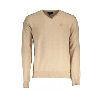 La Martina V-neck Knitwear, male, Beige, L, Elegant V-Neck Wool Blend Jumper