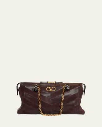 Valentino Garavani Panthea Medium Chevron Leather & Suede Shoulder Bag