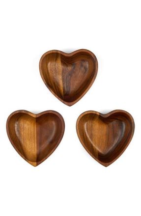 Namb&eacute; Eat Your Heart Out Set of 3 Small Acacia Wood Bowls in Brown at Nordstrom