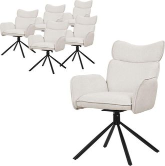 ML Design Ml-design Juego De 6x Sillas De Comedor Giratorias 360&deg; Beige Con Funda De Tela, Asiento De Sal&oacute;n Con Reposabrazos Y Respaldo, Mueble Tapizado Con Pat