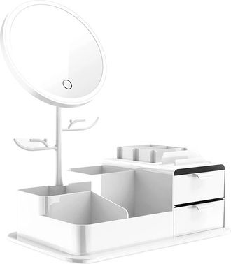 OEM Caja Organizadora De Cosm&eacute;ticos Con Espejo De Maquillaje Led - Blanca