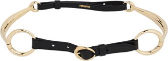 Paco Rabanne Sophisticated Black Leather Belt With Gold Accents