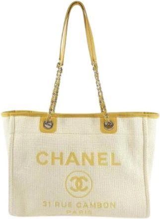 Chanel Pre-owned Deauville Nylon Canvas Tote Bag - Dames - Vintage Shopper - Beige - ONE Size - Nylon - Vintage