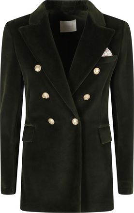 Circolo 1901 Green Double-Breasted Velvet Gold Button Jacket