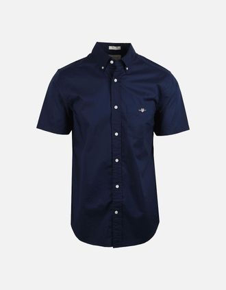 GANT Mens Gant Reg Poplin Short Sleeve Shirt Marine - Navy - Size: 38