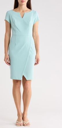 Connected Notched Neck Crepe Sheath Dress in Seafoam at Nordstrom Rack, Size 14