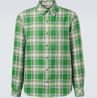 God's True Cashmere Harbor tartan linen shirt with lapis lazuli
