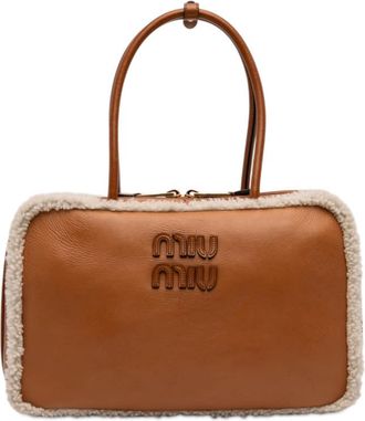 Miu Miu Pre-owned Miu Miu Large Shearling Trimmed Calfskin Logo Beau Shoulder Bag Ladies JXLUHX0B5F4ONFDU