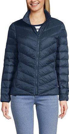 Lands End Wanderweight Ultralight Packable Chevron Quilted Down Jacket in Vintage Blue at Nordstrom, Size X-Small