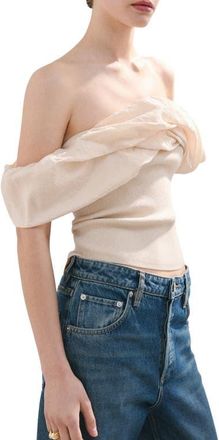 Mango Bubble Off the Shoulder Knit Top in Ecru at Nordstrom, Size Medium