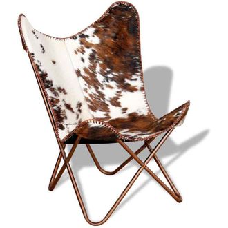 vidaXL Silla Mariposa De Cuero Aut&eacute;ntico Marr&oacute;n Y Blanco Vidaxl