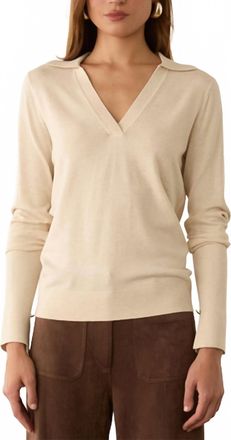 Skies Are Blue Clothing Adeline Collared Long Sleeve Knit Sweater Top In Vanilla Cream