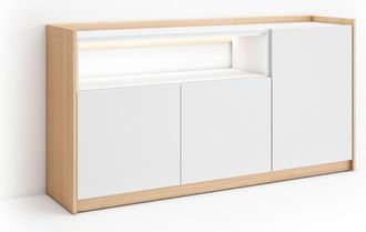 Skraut Home Skraut Home - Aparador Para Sal&oacute;n, Gran Capacidad De Almacenaje, 156x37x80cm, 3 Puertas, Led, Estilo Moderno, Blanco Y Roble Soft