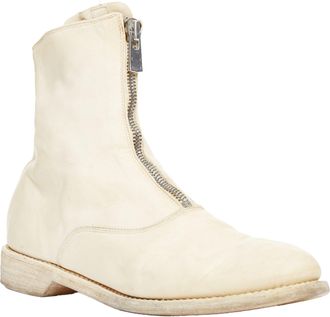 Guidi cream full grain leather front zip combat boots