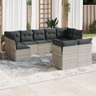 vidaXL Set Muebles Jard&iacute;n 9 Pzas Y Cojines Rat&aacute;n Sint&eacute;tico Gris Claro Vidaxl
