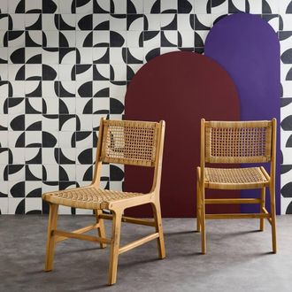 Sweeek Pair Of Cane & Wooden Garden Chairs in Light Brown