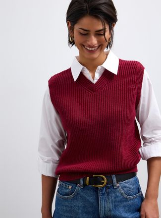 Contemporaine Womens Sewn-in shirt shaker-rib sweater vest