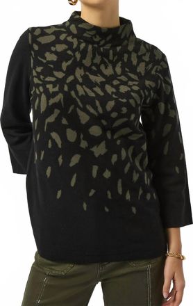 Joseph Ribkoff Jacquard Animal Sweater In Black/avocado