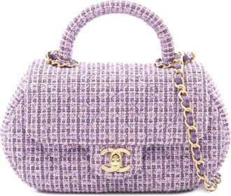 Chanel 2021-2025 CC Quilted Tweed Top Handle Flap satchel - Viola