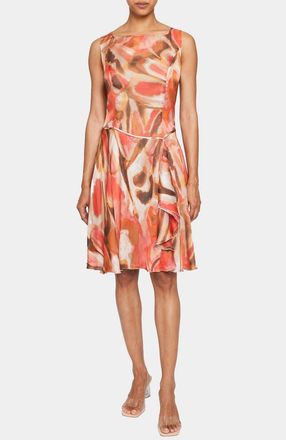 Santorelli EMMY Sleeveless Dress in Abstract Printed Georgette in Syrup Brown at Nordstrom, Size 4