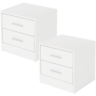 ML Design ML-Design Set di 2 Comodini con 2 Cassetti e Ripiano dAppoggio in Legno Maniglia in Alluminio - 38 x 37 x 34 cm - Tavolino Camera da Letto Coppia di