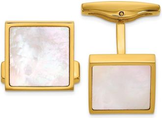 Diamond2Deal Stainless Steel Polished Yellow IP-plated with Mother of Pearl Inlay Cuff Links