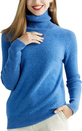 Generic Womens Cashmere Sweater Knitted Sweaters Merino Wool Turtleneck Long Sleeve Pullover Autumn Winter Vintage Jumpers Sky Blue