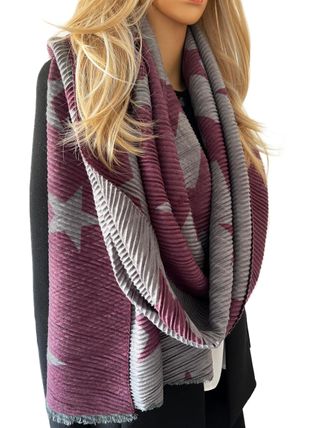 The Accessory Co. Star Blanket Scarf - Reversible Scarf Women Pashmina Shawl, Winter Scarfs Women, Large Wrap, Warm Scarf, Star Print Crinkle Pleated Ladies Scarves Lon