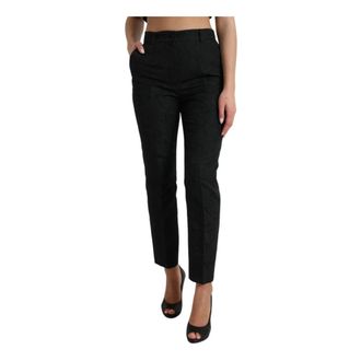 Dolce & Gabbana Broeken, Dames, Zwart, S, Polyester, Zwarte High Waist Tapered Broek