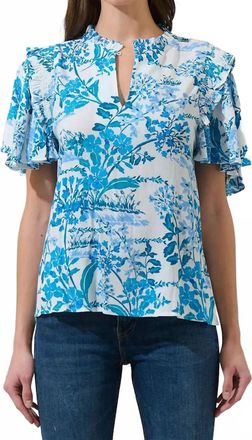 Sugarlips Sharron Bloom Ruffle Top In White-Blue-Combo