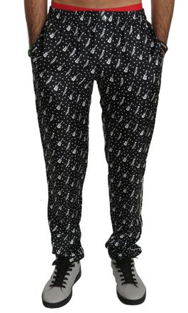 Dolce & Gabbana Mens Music Print Lounge Pants - Black Silk - Size EU 46 (Mens)