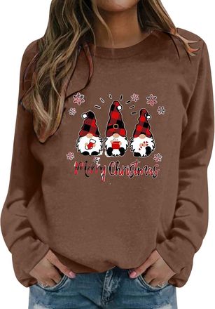 Generic Christmas Jumpers Women Casual Womens Oversized Sweatshirt Long Sleeve 2D Print Comfortable Xmas Jumper Sparkly Tops Womens Christmas Sweaters Ladies 