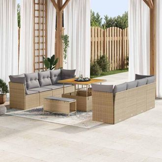 vidaXL Conjunto De Sof&aacute; De Jard&iacute;n 11 Pcs Beige Rat&aacute;n Sint&eacute;tico Vidaxl