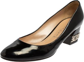 Casadei Black Patent Leather Block Heel Pumps