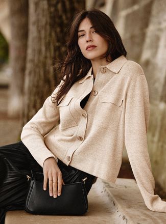 Contemporaine Womens Flap-pocket Polo Shirt-collar cardigan