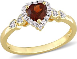 Mimi & Max 5/8 CT TGW Heart Shaped Garnet and Diamond Accent Halo Promise Ring in Yellow Plated Sterling Silver