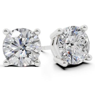 Grown Brilliance 2 Carat Total Weight Round Lab Grown Diamond Stud Earrings in 14K White Gold, Push Back, F Color, VS Clarity, 4 Prong Setting
