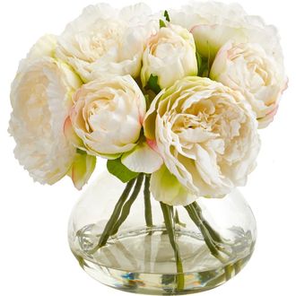 Nearly Natural Peony Artificial Arrangement in Vase in White at Nordstrom