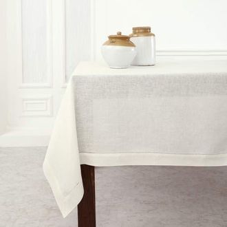 Solino Home Linen Tablecloth for Dining Table, Holiday and Everyday Table Decor - Classic Hemstitch in Ivory at Nordstrom, Size X-Small