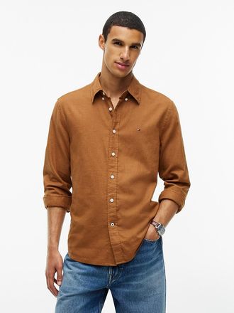 Tommy Hilfiger Mens Regular Fit Linen-Blend Shirt - Timeless Tawny - XXL
