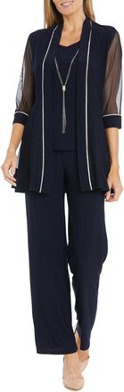 R & M Richards Embellished Two-Piece Pants Set In Navy